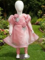 Girls Fancy Chiffon Stone Work Dress with Katan Chamki Trouser - Image 5