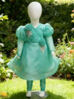 Girls Fancy Chiffon Stone Work Dress with Katan Chamki Trouser