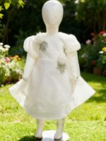 Girls Fancy Chiffon Stone Work Dress with Katan Chamki Trouser - Image 2